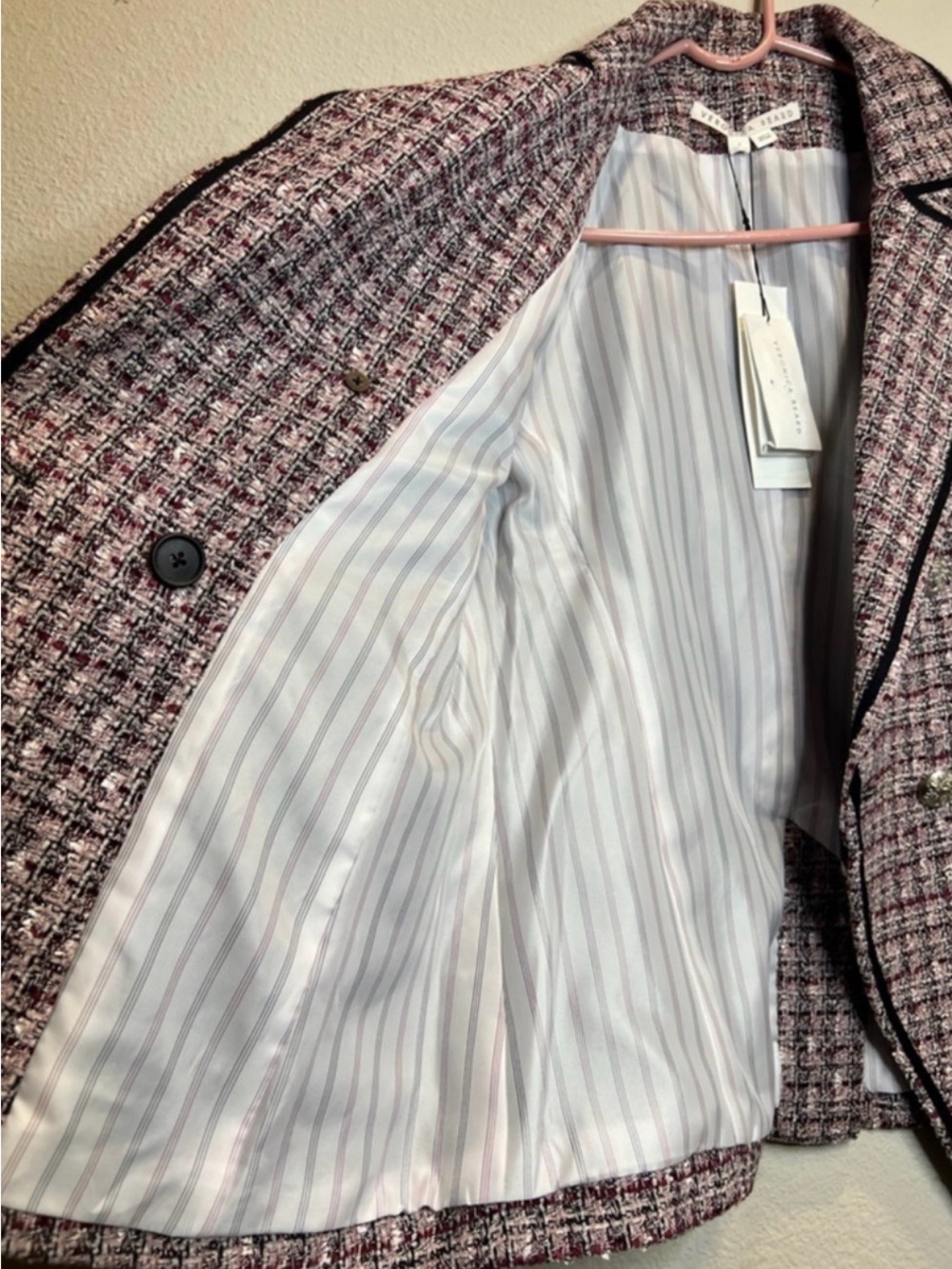 NWOT Veronica Beard Theron Double-Breasted Tweed Blazer Pink Purple Size 8 - Picture 8 of 9